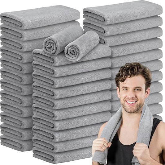 SmoothNovelty 36 Pcs Microfiber Gym Towel 16 x 28 in Bleach Proof Towels Absorbent Soft Sweat Towels Quick Dry Lightweight Towel for Hand Salon Bath Spa Hotel Pool Home Hair Care(Light Grey) by SmoothNovelty