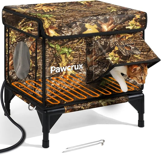 Weatherproof Heated Cat House for Outdoor in Winter, Heated Cat Bed Kitty Shelter with Cat Heating Pad, Insulated & Safe Escape Door, Warm House for Outside Stray Cat (Leaf Color, 12"x16"x16") by JLSAME