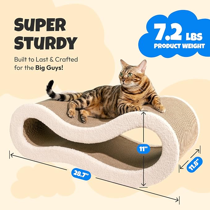 Cloud Lounge Cat Scratching Pad, Reversible Scratch Board with Natural Curves for Freestyle Scratching & Ergonomic Support, Extra Wide Cat Bed for Large Cats, Premium Cardboard & Cozy Fabric - Image 5