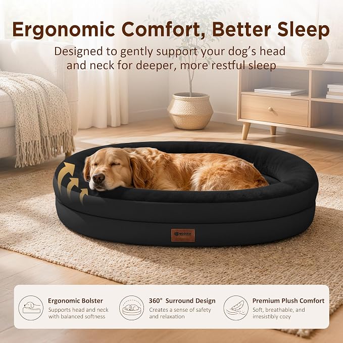 Waterproof Orthopedic Dog Bed for Extra Large Dogs, Black | Supportive Crate Foam Relieves Joint Pressure, 360°Bolsters, Waterproof Inner,Washable Cover, Non-slip Bottom - Image 3