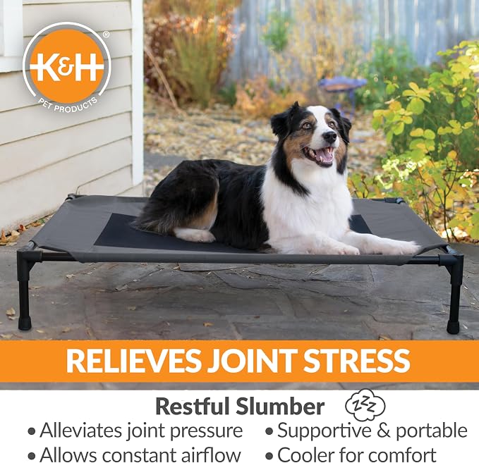 K&H Outdoor Elevated Dog Bed - Cooling Raised Dog Bed for Medium & Large Pets, Breathable Mesh Center Hammock Design, Indoor/Outdoor Washable Cover, Portable Metal Frame, Charcoal, Large 42x30in - Image 5