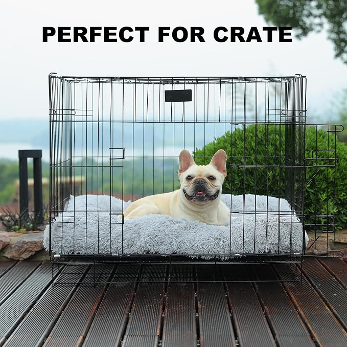 Bedfolks Waterproof Dog Crate Pad, Plush Dog Kennel Bed - Faux Fur, Washable - 35"x23", Solid Light Grey - Image 3