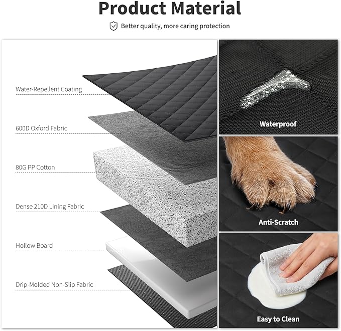 Dog Seat Cover 400LBS Hard Bottom Back Seat Extender for Large Dogs | Waterproof Polyester, Anti-Slip Surface, 3 Removable Hard Plates, Side Storage Pockets, 4-Mode Convertible, Trucks, SUVs - Image 4