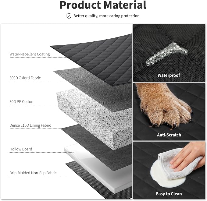 Dog Seat Cover 400LBS Hard Bottom Back Seat Extender for Large Dogs | Waterproof Polyester, Anti-Slip Surface, 3 Removable Hard Plates, Side Storage Pockets, 4-Mode Convertible, Trucks, SUVs - Image 4