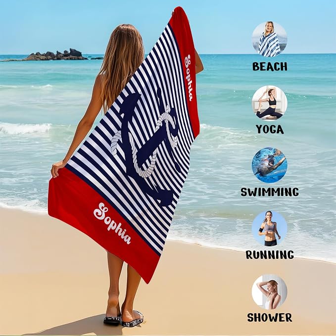 JML Personalized Beach Towel with Name, Custom Anchor Beach Towel, Customized Microfiber Pool Towel, Quick Dry & Absorbent Swim Towel for Adult,Anniversary, Birthday, Summer Holiday,Vacation - Image 6
