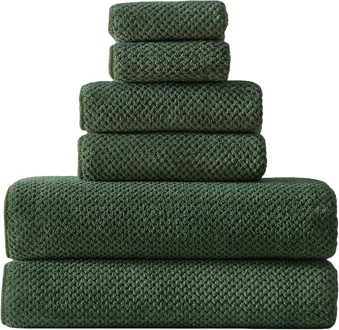 30x60 Inches Extra Large Bath Towels Set Super Soft Absorbent Luxury Microfiber Towels for Bathroom(Olive Green, 6PCS) by Akzpe