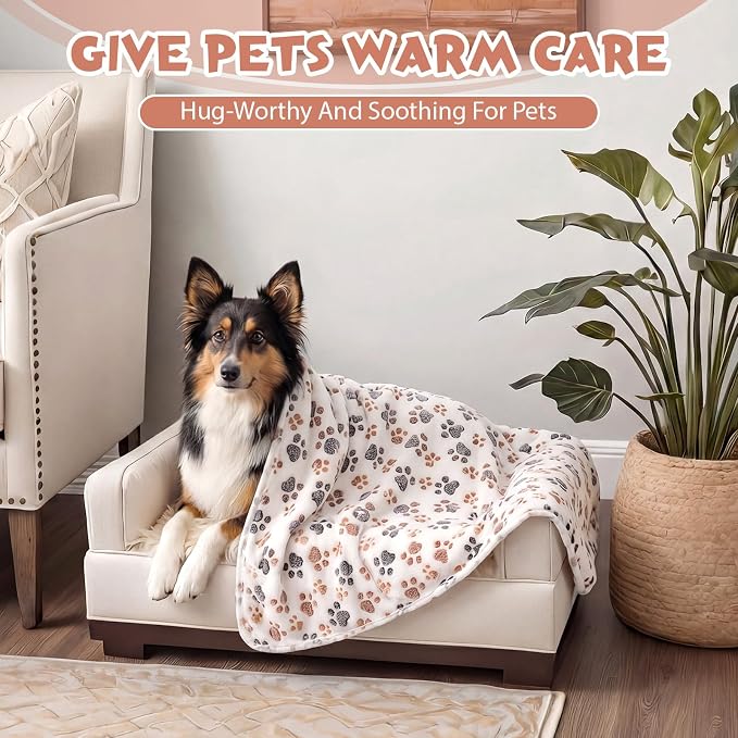 Tegeme 12 Pcs Pet Blankets 41 x 30 Inch Soft Fluffy Fleece Dog Cat Warm Paw Print Pattern Blankets Flannel Throw for Pets Dog Puppy Cat(White, Gray) - Image 4