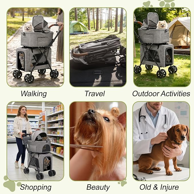 Double Pet Stroller with Detachable Carriers, Dog Stroller for Medium Dogs 20 lb, Foldable Dog Stroller for 2 Dogs,Easy Assembly Cat Stroller for 2 Cats with Cup Holder and Storage Bag for All-Terrain