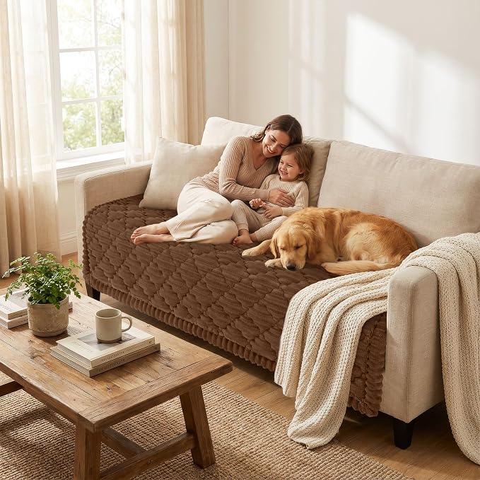 Smiry Couch Cover for Dogs Washable, Non Slip Fuzzy Pet Sofa Protector | Soft Thick Furniture Cover for Sofa, Loveseat and Sectional, Scratch & Pet Hair Resistant (Chocolate, 43" x 63") - Image 2