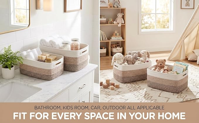 4 sets of hand-woven cotton rope storage boxes, suitable for toys, books, clothes, bathrooms, and car trunks used for organizing and decoration, Two 16x14x7 in and two 14x10x7 in - Image 7