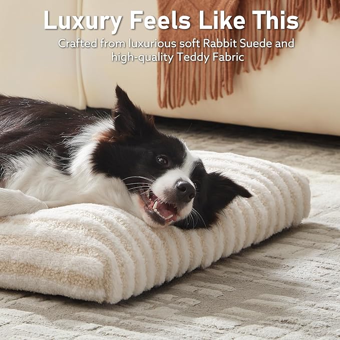 FURTIME Washable XL Dog Bed for Extra Large Dogs, Deluxe Dog Crate Beds | Comfy Fluffy Kennel Pad Anti-Slip Pet Sleeping Mat, Machine Washable Dogs Pillow, 40"x27"x3.5", White - Image 3