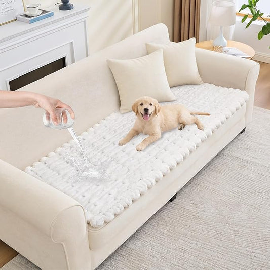 Waterproof Dog Couch Cover, Non Slip Pet Sofa Protector, Thick Fuzzy Couch Cover for Dogs, Machine Washable Furniture Protector, Scratch Resistant Pet Couch Mat(White, 28" x 71"/70 x 180cm) by Taque