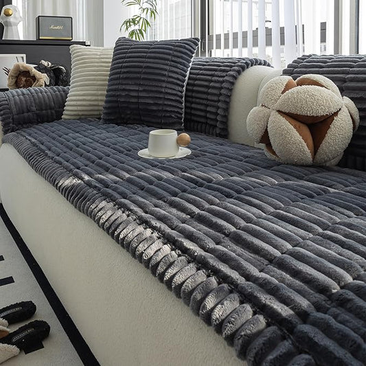 Sofa Couch Cover, Sofa Covers for Dogs Washable, Non-Slip Striped Sofa Slipcovers for Sectional Sofa, Sofa Cover Furniture Protector for L Shaped(Dark Grey, 27.6"x 82.7") by MDSASFD