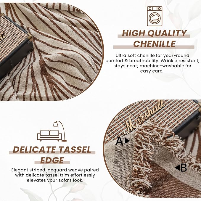 VClife XL Sofa Cover Chenille Couch Cover for 3 Cushion Couch Sofa, Modern Beige Chocolate Striped Couch Covers for Kids Washable Sectional Sofa Protector with Tassel 71"X134" - Image 2