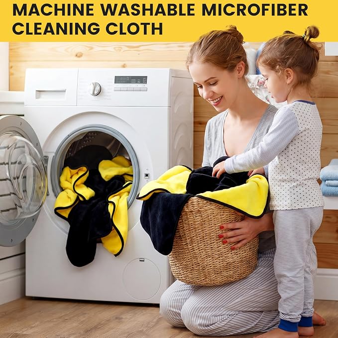 Tallew 60 Pcs Microfiber Towels: 16"x16" Microfiber Drying Towels Bulk Micro Fiber Car Cleaning Cloth for Cars Drying Washing Polishing Cleaning Household Supplies (Black,Yellow) - Image 6