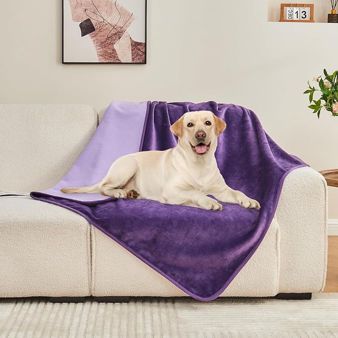 Waterproof Blanket 80"x90" for Adults, Reversible Waterproof Bed Cover for Dogs Cats Pets, Soft Leakproof Blanket for Bed Couch Sofa Furniture Protector, Dark Purple/Light Purple - Image 6