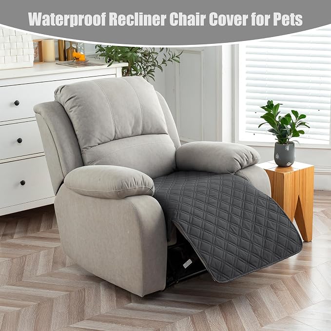 Genina Waterproof Recliner Chair Covers, Recliner Cover for Dog Pets Friendly, Washable Antislip Reclining Chair Cover Furniture Protector, Sofa Slipcover for Living Room(23.6inch/Charcoal Gray) - Image 3