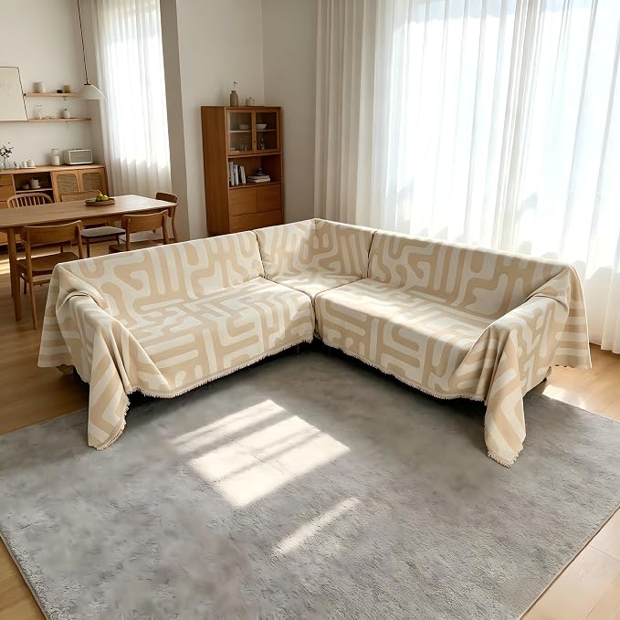 1OO% Waterproof Sectional Couch Covers for Dogs L Shaped Corner Sofa Cover Washable Chenille Sofa Slipcovers Blanket Modern Jacquard Pet Furniture Protector (91"x276", Boho Beige) - Image 2