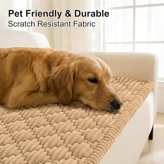 Smiry Couch Cover for Dogs Washable, Non Slip Fuzzy Pet Sofa Protector | Soft Thick Furniture Cover for Sofa, Loveseat and Sectional, Scratch & Pet Hair Resistant (Camel, 27.6" x 27.6") - Image 3