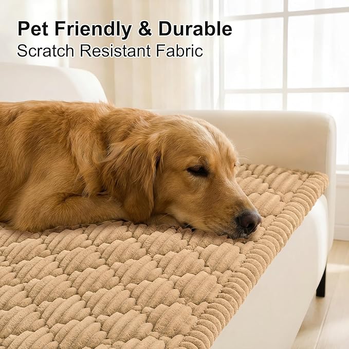 Smiry Couch Cover for Dogs Washable, Non Slip Fuzzy Pet Sofa Protector | Soft Thick Furniture Cover for Sofa, Loveseat and Sectional, Scratch & Pet Hair Resistant (Camel, 27.6" x 27.6") - Image 3
