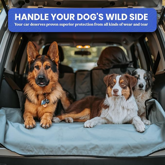 4Knines Split Cargo Liner for SUV – for Dogs & Pets, Heavy-Duty, Waterproof Trunk Mat & Cargo Cover – Fits 60/40 Split Bench & Armrest Pass-Through – Machine Washable, Non-Slip, Durable (Large, Grey) - Image 6