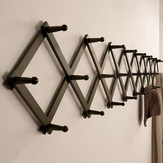 SKOLOO Accordion Wall Hanger with 28 Hooks, Modern Expandable Coat Rack Hat Rack for Wall, Solid Wooden, Dark Walnut Color - Image 4