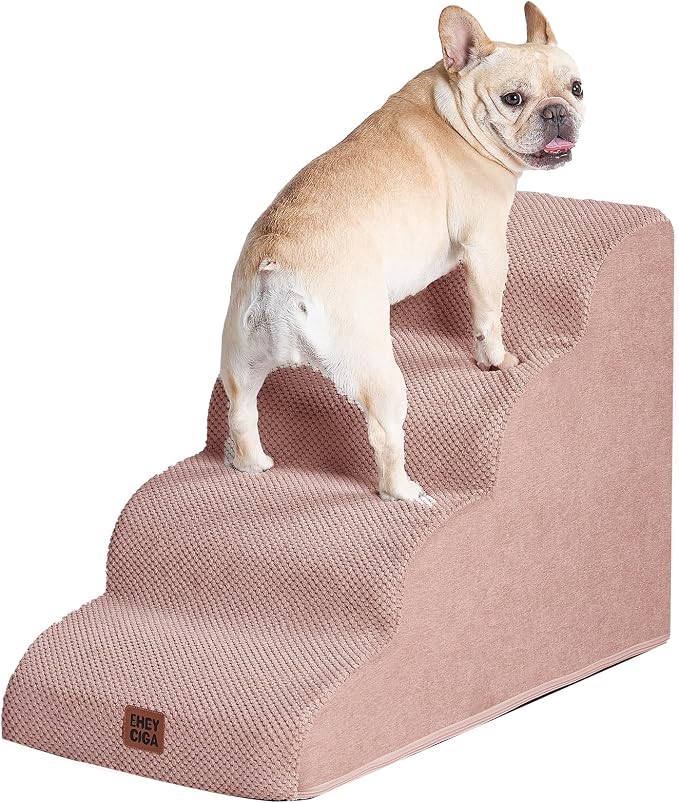 EHEYCIGA Curved Dog Stairs Ramp for High Beds 19.7" H, 4-Step Dog Steps for Small Dogs and Cats, Pet Stairs for High Bed Climbing, Non-Slip Balanced Pet Step Indoor, Dusty Pink by EHEYCIGA