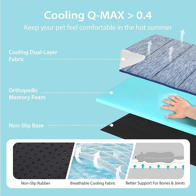 Cooling Dog Bed for Large Dogs - Orthopedic Pet Beds with Memory Foam, QMAX>0.5, Waterproof Removable Washable Cover for Hot Weather, Wander Blue, 35" L x 23" W x 3" H - Image 5