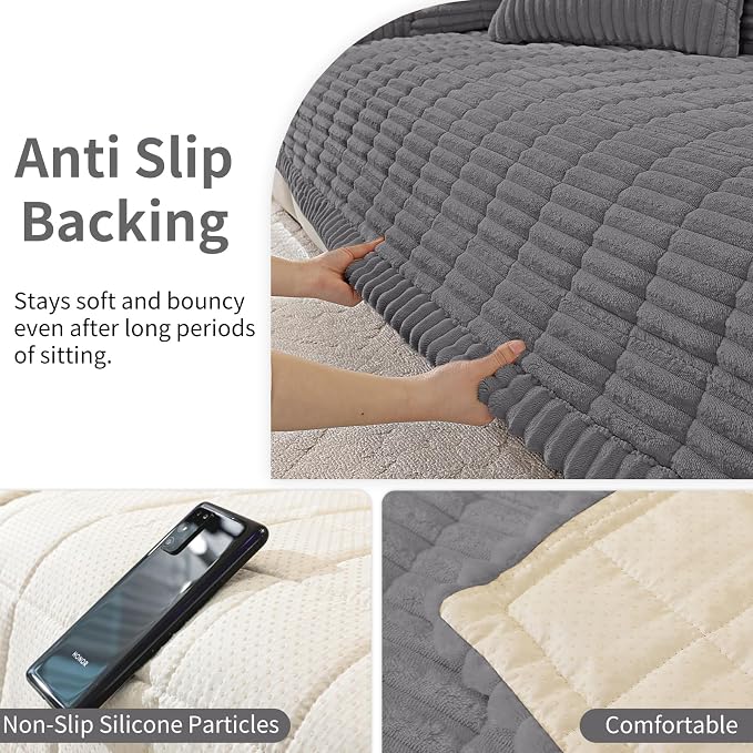 Fuzzy Pet Couch Covers for Dogs Washable, Thick Couch Covers for 2 Cushion Sofa Pet Friendly, Non Slip Plush Dog Couch Cover for for Sectional, Loveseat (Charcoal Gray, 27.6" x 59") - Image 4