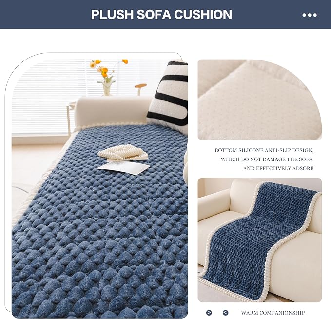 DREAMINGO Pet Couch Covers for Sofa Non Slip Fuzzy Dog Sofa Covers Washable Geometric Jacquard Couch Cushion Protector Blue Pet Bed Mat 27.6x70.9 Inch - Image 4