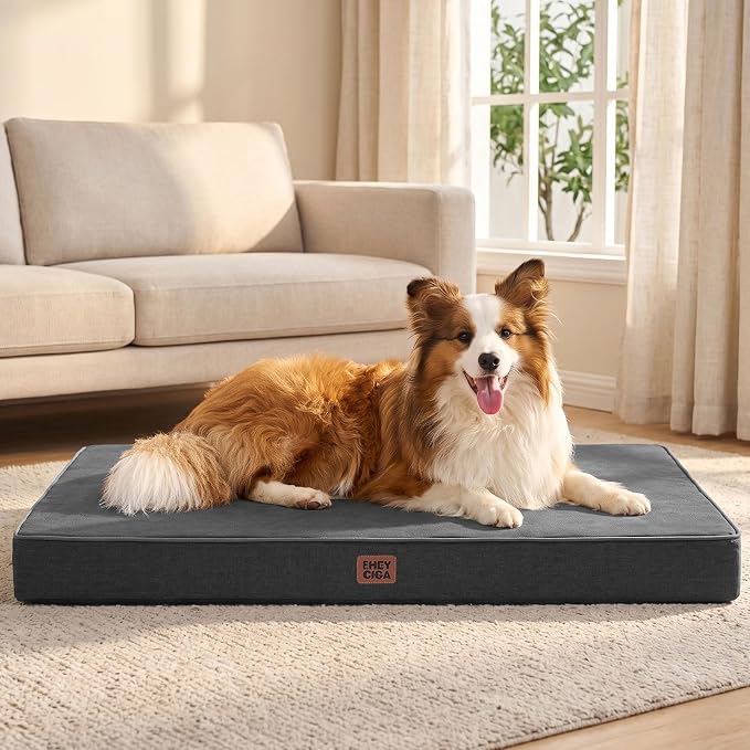 EHEYCIGA Washable Dog Bed Large Size Dog Waterproof, 36x27Inch, Dark Grey | High Density Egg Crate Foam, Orthopedic Memory Foam, Removable Easy Clean Cover, Non-Slip Bottom, Fits Floor, Camping and Car - Image 8