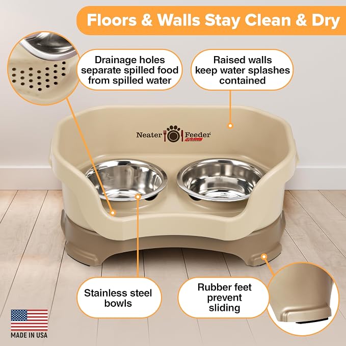 Neater Pet Brands Neater Feeder Deluxe Mess Proof Cat Bowls Elevated, Made in USA, No Spill Raised Bowls for Indoor Cats, Stainless Steel Food and Water Bowl Set, Pet Dish Feeding Station, Cappuccino - Image 4