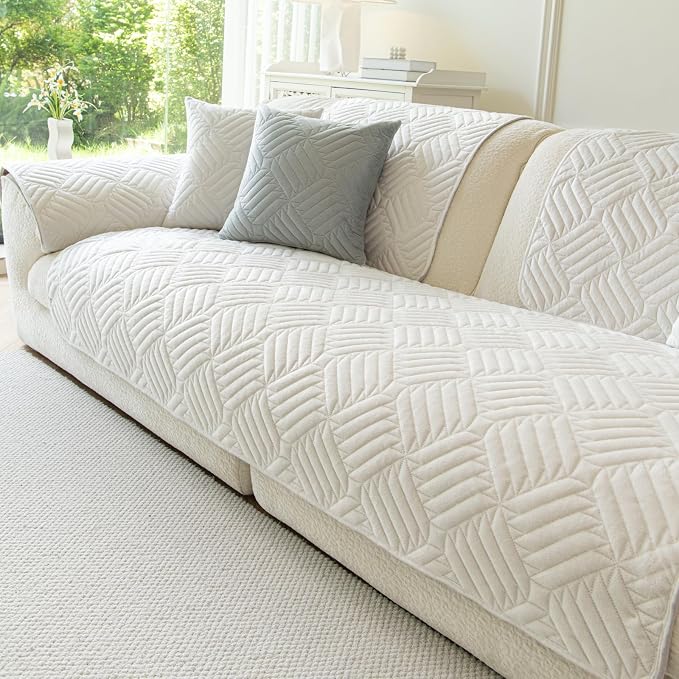 Velvet Sectional Couch Covers for Sofa Washable(35.4"x80.7") | Soft No Shedding White Couch Covers, Sofa Cover for 4 Cushion, Pet Friendly Non Slip Couch Protector Cover for Dogs - Image 8