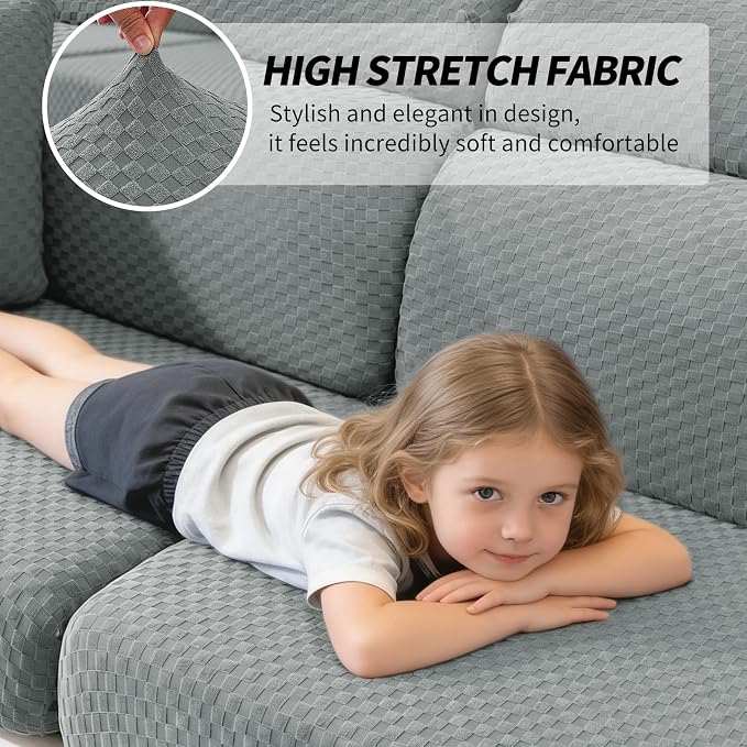 YEMYHOM Couch Cushion Covers for Sofa, Stretch Sectional Couch Armrest Covers Washable Thick Furniture Protector Sofa Slipcovers for Pets (2PC Armrest Cover, Light Gray) - Image 3