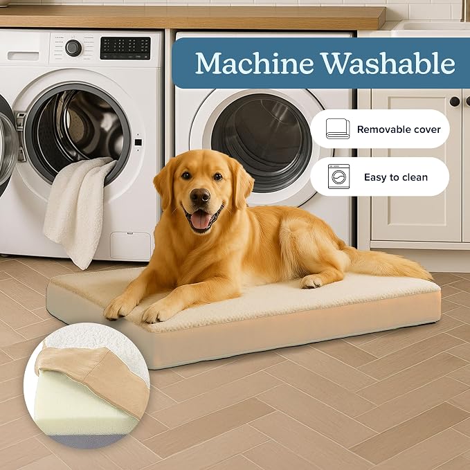 PETMAKER Orthopedic Dog Bed - 2-Layer Memory Foam Bed with Machine Washable Sherpa Top Cover - 36x27 Mattress for Large Dogs up to 65lbs (Tan) - Image 3