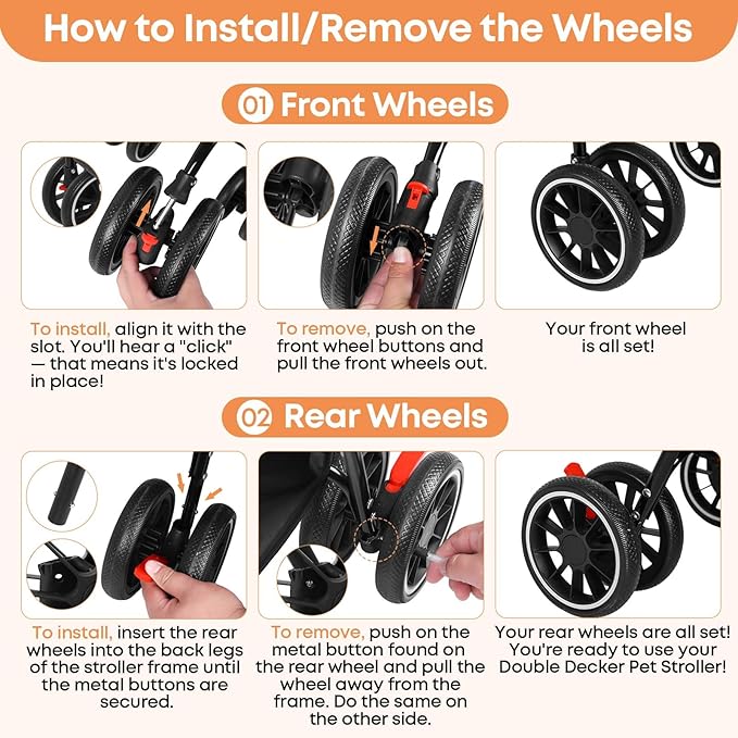 Double Pet Stroller for Dogs and Cats,Cat Strollers for 2 Cats,Double Dog Stroller for 2 Small Medium Dogs,4 Lockable Wheels/Lightweight/Folding, Black