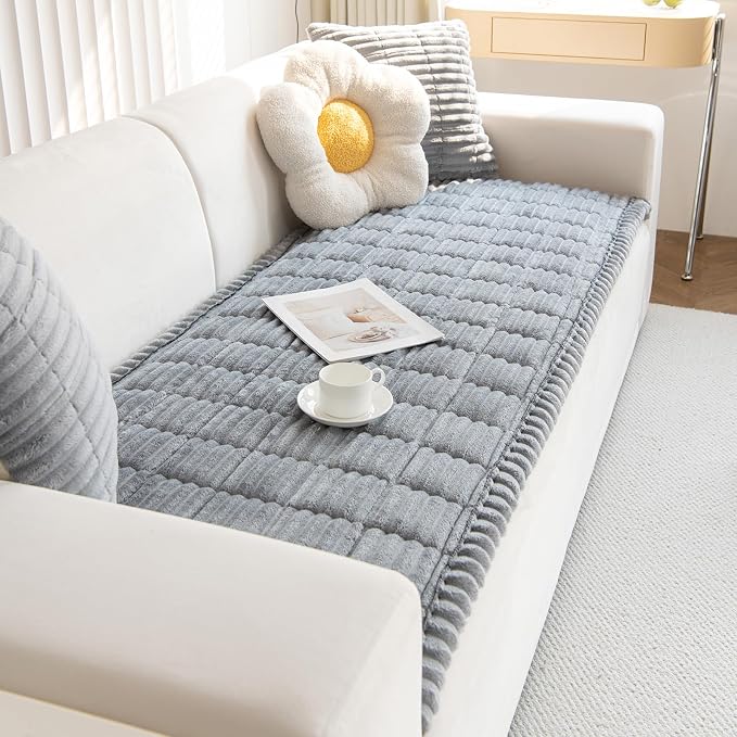 Faux Fur Plush Dog Couch Cover 3D Stripe Fuzzy Sofa Cover Non-Slip Fluffy Dog Bed Cover Pet Blanket Sofa Couch Furniture Protector for Puppy Large Dog Cat (Light Grey,35"x47") - Image 4