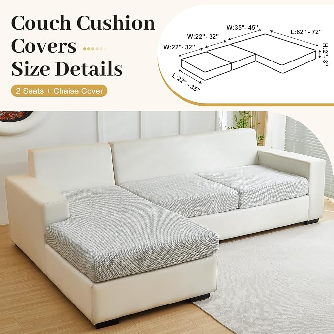 Couch Cushion Covers & Couch Cover for Sectional Sofas, Reversible Non-Slip Sofa Slipcovers, Washable Pet Proof Home Decor Protector (Orgen, 2 Seats + Chaise Cover) - Image 2