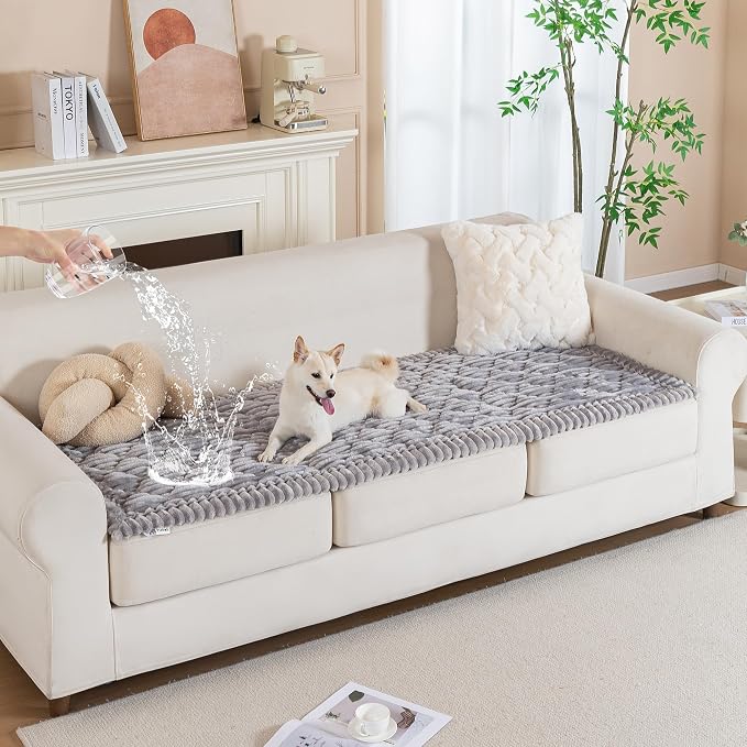 PuTian 100% Waterproof Fuzzy Couch Cover for Dogs Light Grey 27.6"x70.9" | Pet Friendly Dog Mat for Couch, Waterproof Sofa Protector, Scratch Resistant Furniture Cover for Dogs, Machine Washable by PuTianWorld