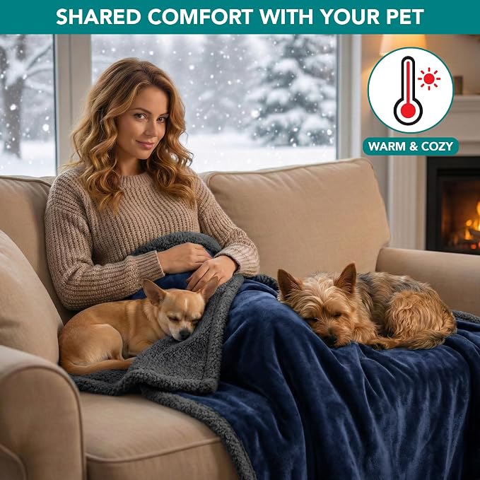 PetAmi Waterproof Dog Blanket for Couch, Large 60x40, Pee Proof Sherpa Fleece Reversible Pet Throw, Furniture Protector for Bed Sofa Kennel, Soft Washable Cover for Medium Dogs Cats, Blue Grey - Image 4