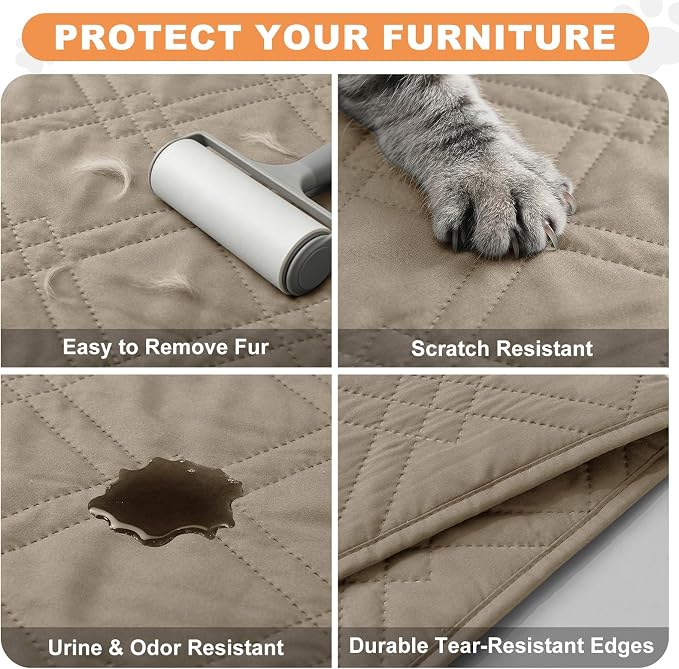 100% Waterproof Dog Bed Cover Pet Blanket 52"x82", 7-Layer Reversible Washable Bed Mat for Furniture Couch Sofa Car (Khaki+Khaki) - Image 6