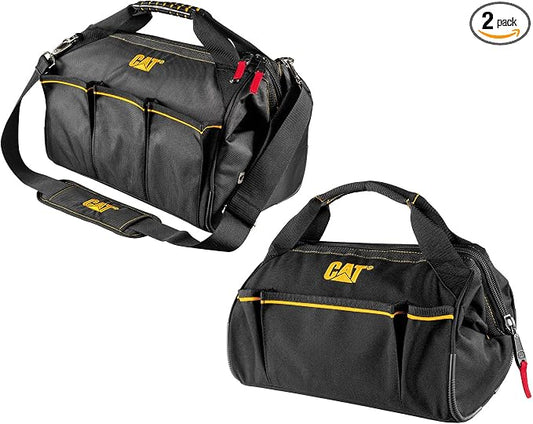 CAT 2 Piece 13-Inch and 16-Inch Wide Mouth Tool Bag, 18/3 Pockets for Tool Storage and Organization, Premium 1200D Water-Resistant Polyester Weave, Adjustable Shoulder Strap for 16-Inch Bag - 240160 by Unknown