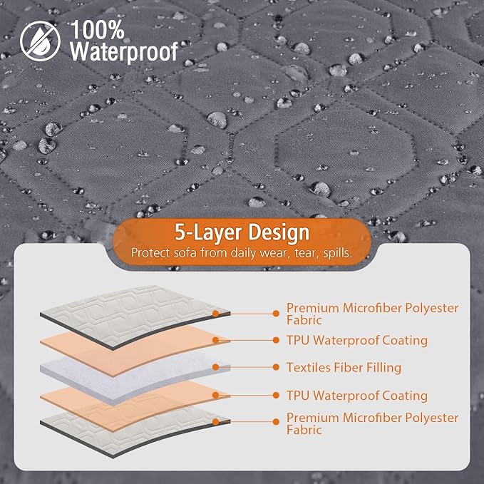 VANSOFY Sectional Couch Covers 100% Waterproof L Shaped Sofa Slipcover 3pcs Reversible Chaise Lounge Cover for Sectional Sofa Furniture Protector Cover for Pets Dog Cat(Small, Dark Gray) - Image 7