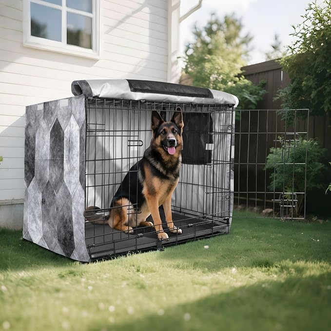 Dog Crate Cover Kennel Cover for Dog Cages Breathable for Wire Cage Indoor Outdoor Gray Diamond Marble Texture Pattern - Image 8