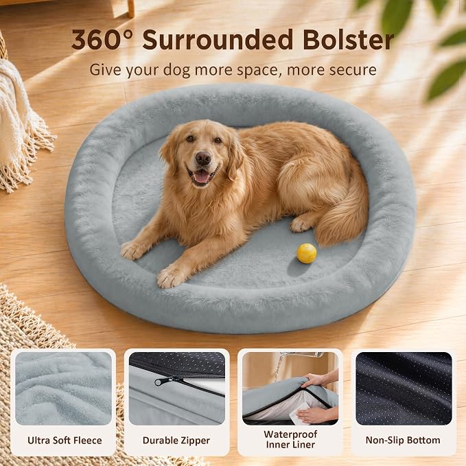 Waterproof Orthopedic Dog Bed for Large Dogs, Silver | Supportive Crate Foam Relieves Joint Pressure, 360°Bolsters, Waterproof Inner,Washable Cover, Non-slip Bottom - Image 4