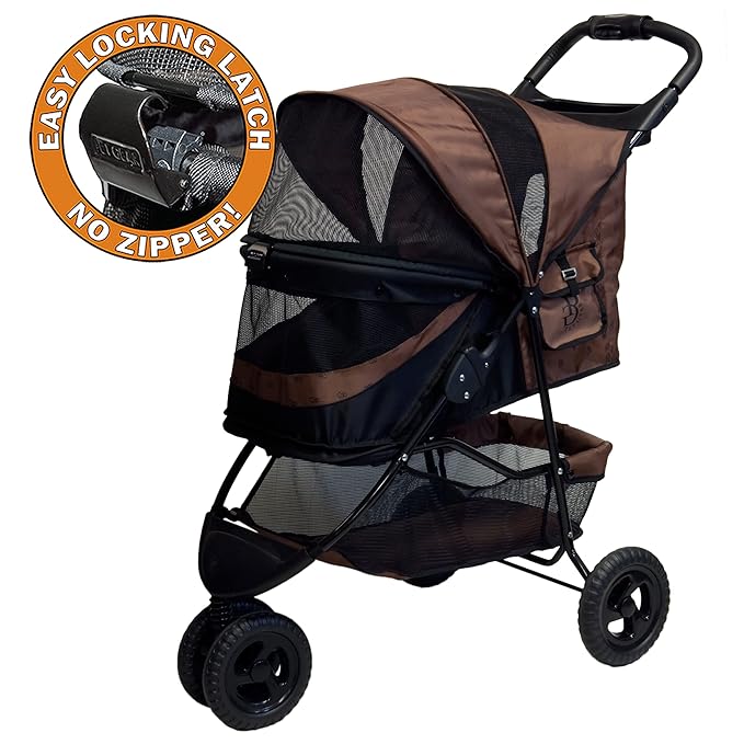 Pet Gear No-Zip Special Edition 3 Wheel Pet Stroller for Cats/Dogs, Zipperless Entry, Easy One-Hand Fold, Removable Liner, Cup Holder, Chocolate