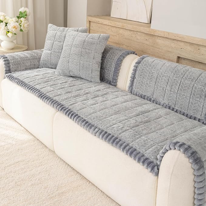 Thick Pet Couch Covers for Sofa (27.6"x70.9",Light Grey) | Soft Sofa Covers for 3 Cushion Couch, Machine Washable，Non Slip Sofa Cover, Flannel Dog Pet Friendly Couch Covers Protector - Image 8