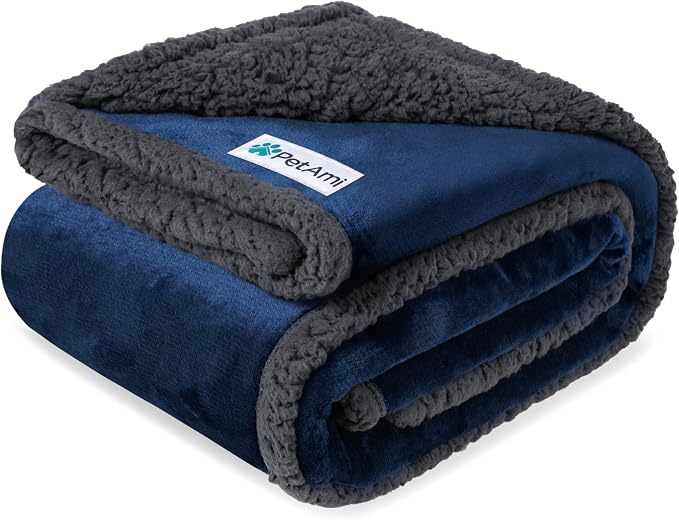 PetAmi Waterproof Dog Blanket for Couch, Queen 90x90, Pee Proof Sherpa Fleece Reversible Pet Throw, Furniture Protector for Bed Sofa, Soft Washable Cover for Large Dogs Cats, Blue Grey - Image 7