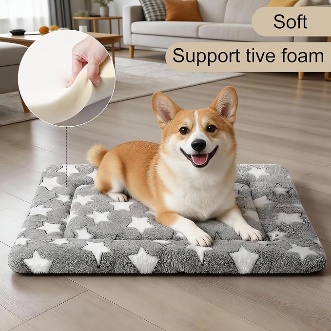 Dog Crate Mat, 4 Piece Reversible Pet Bed, Polyester, Machine Washable, Small Dogs & Cats, Rectangular (Gray Star, 24" L x 18" W x 1.5" Th) - Image 2
