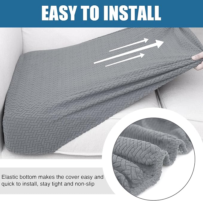 Smiry Waterproof Couch Cushion Covers, Non Slip Seat Cushion Covers | Stretch Jacquard Sectional Sofa Slipcover, Washable Elastic Furniture Protector for Pets, Kid, 2 Pieces, Light Grey - Image 4